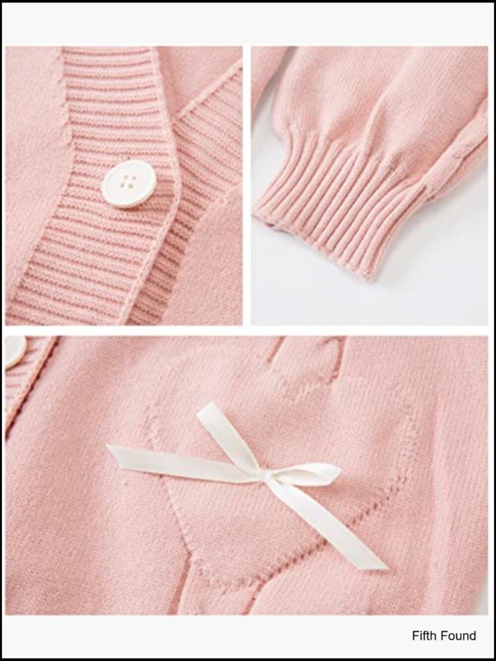 Cozy V-Neck Cardigan with Bowknot Heart Pattern S-2XL - Picture 5 of 6